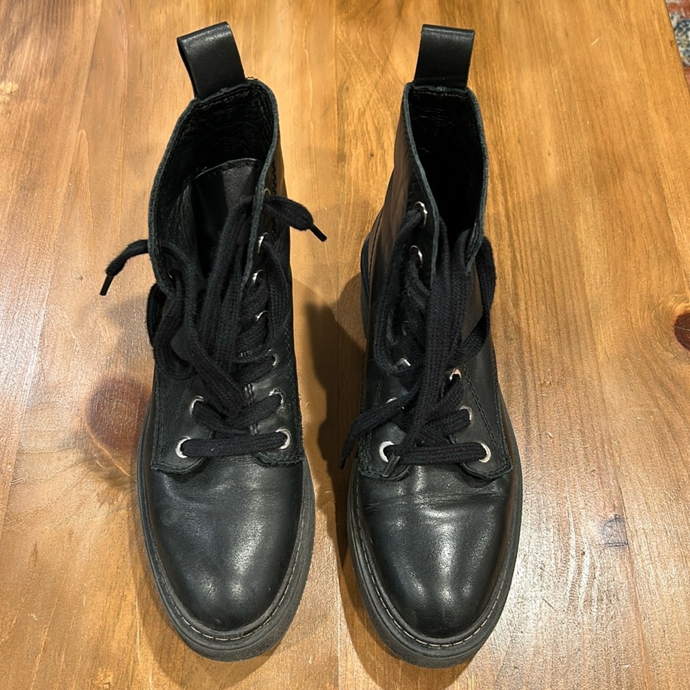 Black leather platform boots